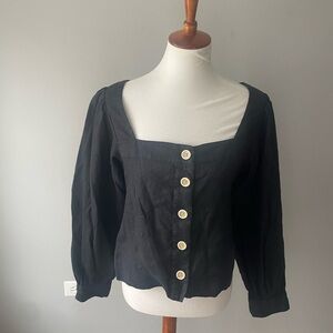 J. Crew Black Linen Square Neck Top